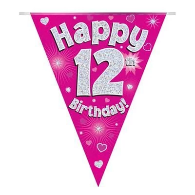 Zászlófüzér - Pink 12th Happy Birthday - 3,9 méter