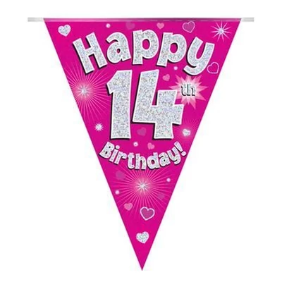 Zászlófüzér - Pink 14th Happy Birthday - 3,9 méter