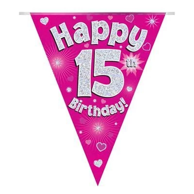 Zászlófüzér - Pink 15th Happy Birthday - 3,9 méter