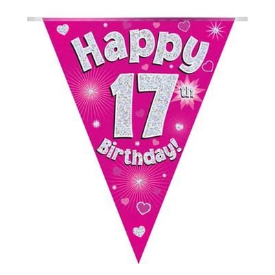 Zászlófüzér - Pink 17th Happy Birthday - 3,9 méter