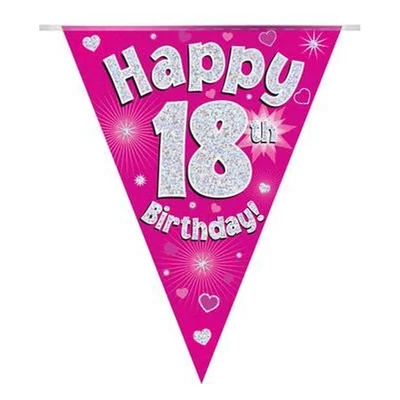 Zászlófüzér - Pink 18th Happy Birthday - 3,9 méter