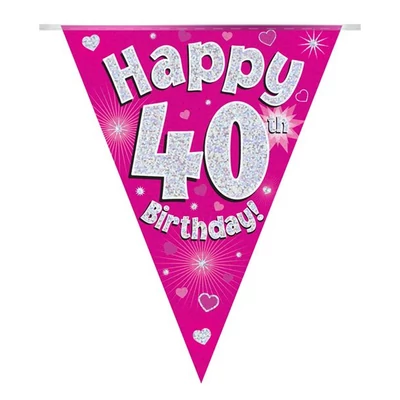 Zászlófüzér - Pink 40th Happy Birthday - 3,9 méter