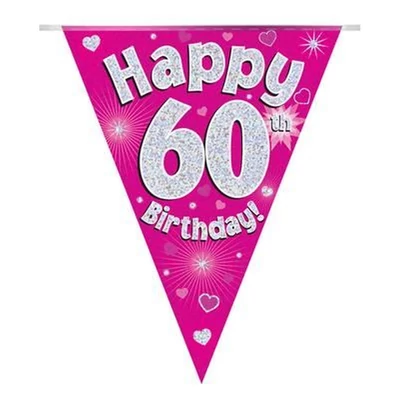 Zászlófüzér - Pink 60th Happy Birthday - 3,9 méter