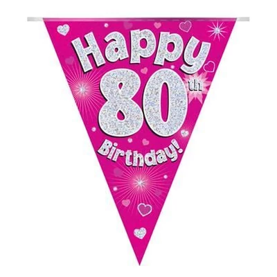 Zászlófüzér - Pink 80th Happy Birthday - 3,9 méter
