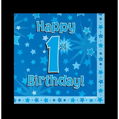 Szalvéta Happy 1st Birthday, kék, 16 db-os
