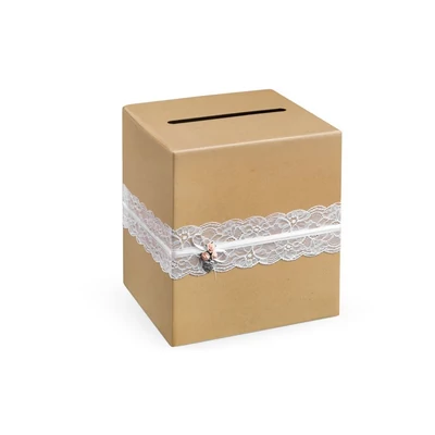 Ajándékgyűjtő doboz - Fehér csipkével