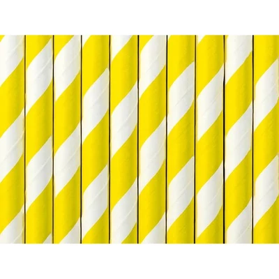Papírszívószál - Csíkos, Sárga/Fehér, 10db