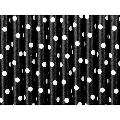 Papírszívószál - Pöttyös, Fekete/Fehér, 10db
