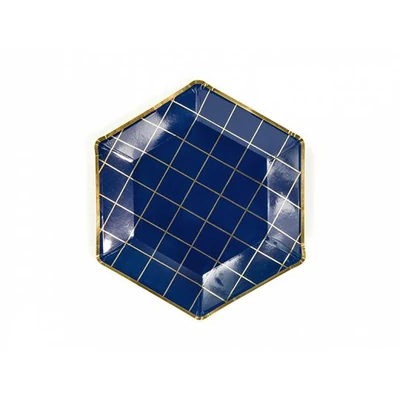 Tányér - Papír Hatszög alakú, Sötétkék/Arany, 6db