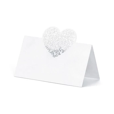 Ültetőkártya - Fehér, Szív mintával