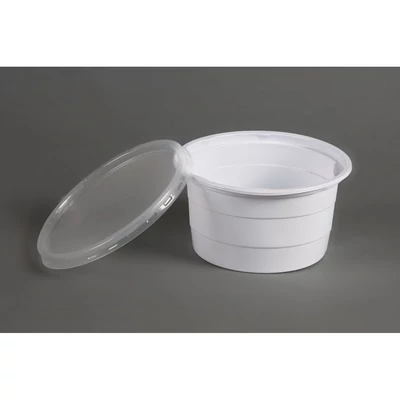 Tányér - Műanyag gulyástál - Fehér, Tetőzhető, 750ml