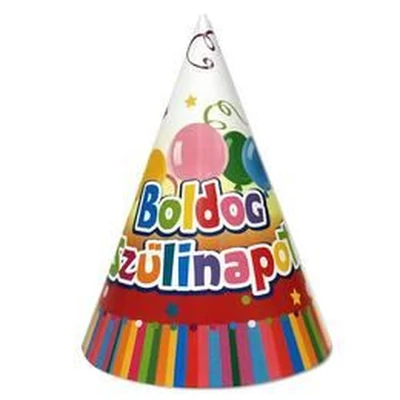 Party kalap - Boldog Szülinapot, Színes, 6db