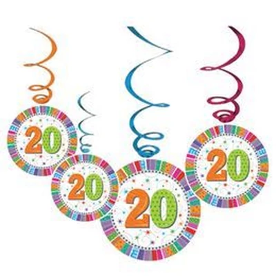 Radiant 20-as Szülinapi Parti Függő Dekoráció - 6 db-os