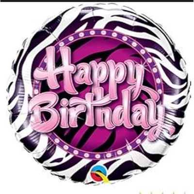 18 inch-es fólia - Happy Birthday, Zebra csíkos