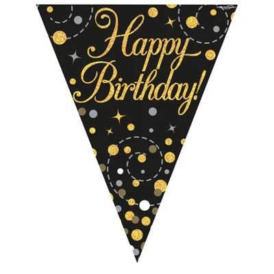 Zászlófüzér - Fekete/Arany, Happy Birthday