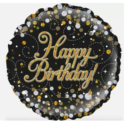 Fólia lufi - Happy Birthday, Fekete/Arany