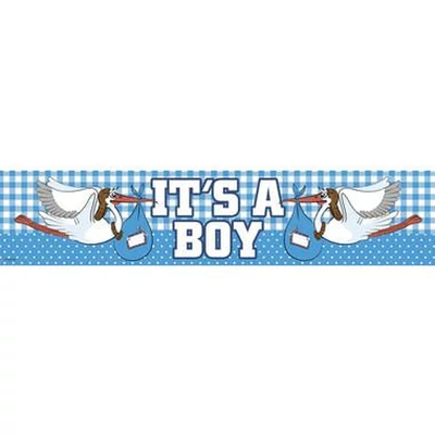 Banner It´s a boy! feliratú gólyás vidám banner