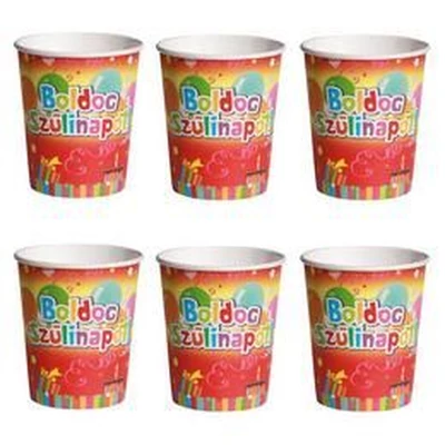 Papírpohár - Boldog Szülinapot, Lufis, 6db