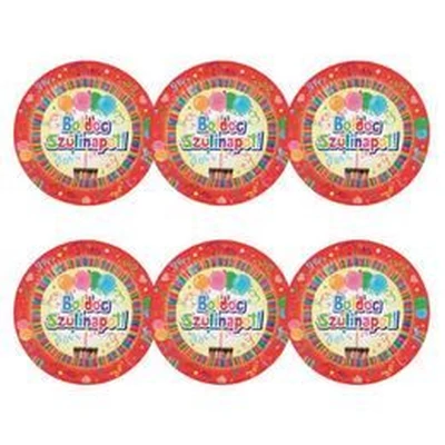 Papírtányér - Boldog Szülinapot, Lufis, 6db