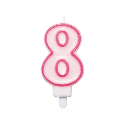 Gyertya - Rózsaszínű Szülinapi Számgyertya Tartóval 8-As Számos