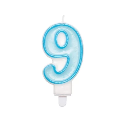 Gyertya - 9-es Számos Kék Színű Szülinapi Számgyertya Tartóval