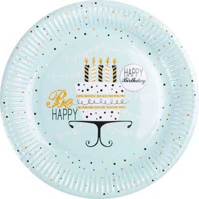 Tányér - Papír Happy Birthday, Menta zöld, 10db