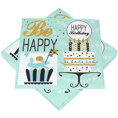 Szalvéta - Happy Birthday, Menta zöld, 20db