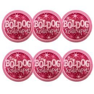 Papírtányér - Boldog szülinapot, Rózsaszín, 6db