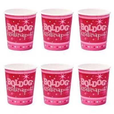 Papírpohár - Boldog szülinapot, Rózsaszín, 6db