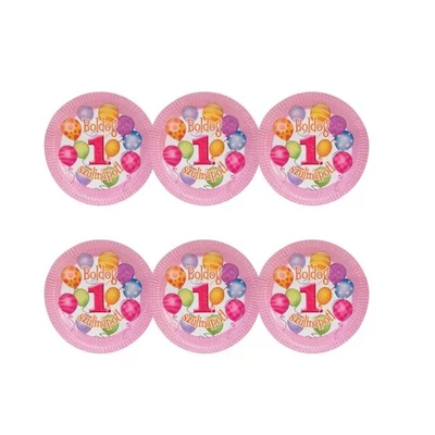 Papírtányér - 1. szülinapra, Lufis, Rózsaszín