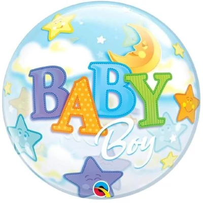 22 inch-es Baby Boy Moon és Stars Bubbles Bébi Lufi Babaszületésre