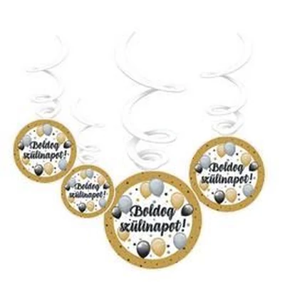 Elegáns Boldog Szülinapot! Léggömbös Parti Spirális Függő Dekoráció, 6 db-os