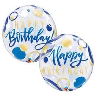 22 inch-es Birthday Blue & Gold Dots Szülinapi Bubble Lufi
