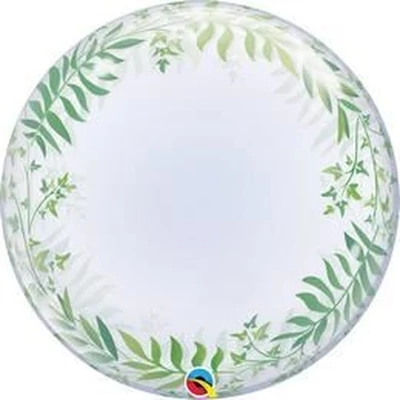 24 inch-es Elegant Greenery - Zöld Levél Mintás Deco Bubbles Lufi 61cm Héliummal