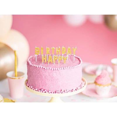 Gyertya - Happy Birthday arany csillogós színben