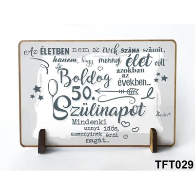 Kis fa tábla 11 cm x 7,5 cm - Boldog 50. Szülinapot – Szülinapi ajándék
