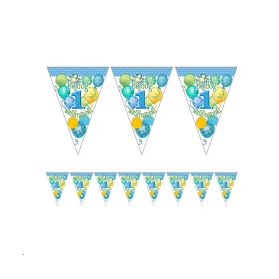 Zászlófüzér - Boldog 1. Szülinapot Léggömbös Kék Fiús - 5m