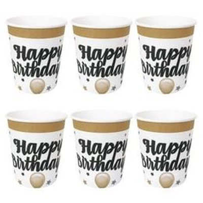 Happy Birthday! Feliratú Elegáns Léggömbös Szülinapi Pohár - 250 ml, 6 db-os