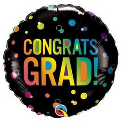 Színes Pöttyös Fekete Ballagási Héliumos Fólia Lufi, 46 cm