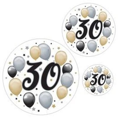 Elegáns Matrica Csomag - 30-as Számos Szülinapi - 8 db-os