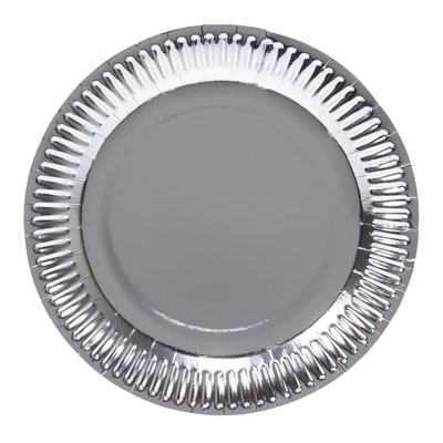Tányér - Papír Kör alakú, Ezüst króm, 8db