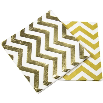 Szalvéta - Cikkcakkos, Arany/Fehér, 20db