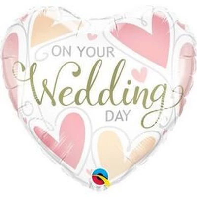 18 inch-es On Your Wedding Day Hearts Esküvői Szív Fólia Lufi