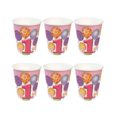 Papírpohár - 1. szülinapra, Lufis, Rózsaszín