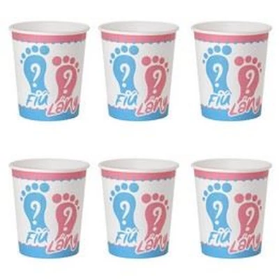 Pohár - Fiú vagy Lány Babaváró Parti Papír Pohár, 250ml, 6 db