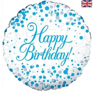 Fólia lufi - Fehér/Kék, Happy Birthday