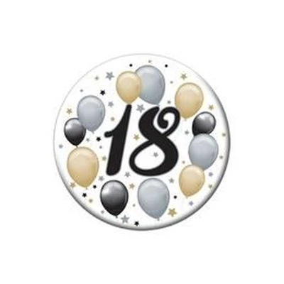 Parti kitűző - 18-as Elegáns Léggömbös Szülinapi Számos - 5,5cm