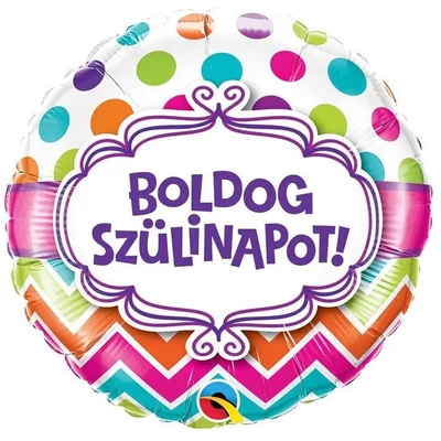 18 inch-es Boldog Születésnapot Chevron Dots Szülinapi Fólia Lufi