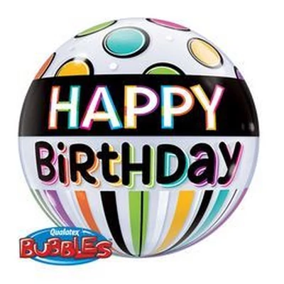 22 inch-es Birthday Black Band & Dots Szülinapi Bubbles Lufi