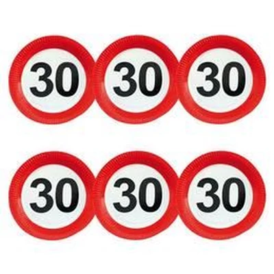 30-as Számos Sebességkorlátozó Szülinapi Parti Tányér - 23 cm, 6 db-os